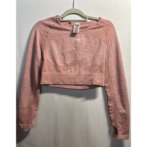 Gymshark XL‎ Flex Crop Top Long Sleeve Active Deep Blush/White GLCT3857